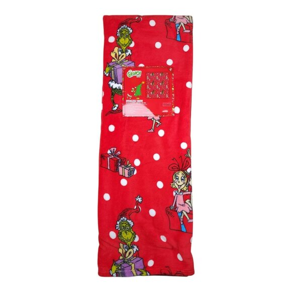 Dr Seuss The Grinch Oversized Throw Blanket 60"x70" Christmas Polka Dots - Picture 3 of 11